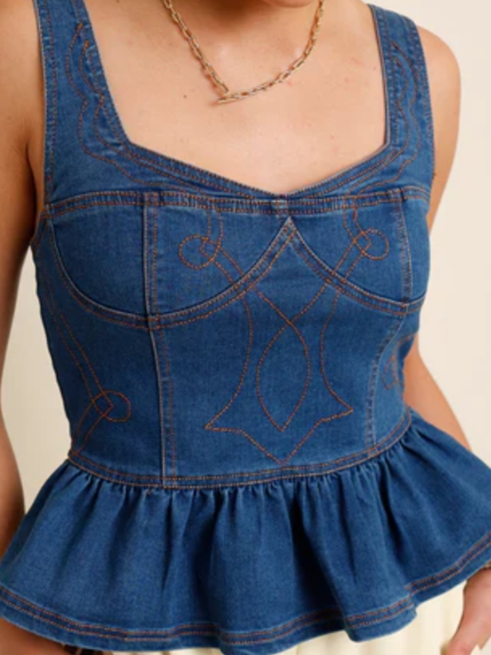 Anthropologie Pilcro Embroidered Denim Western Style Corset Tank Top Size Small